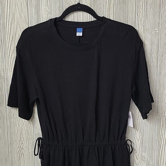 Old Navy Solid Black Short Sleeve Cinched Waist Tee Shirt Dress Womens S NWT - Picture 2 of 13